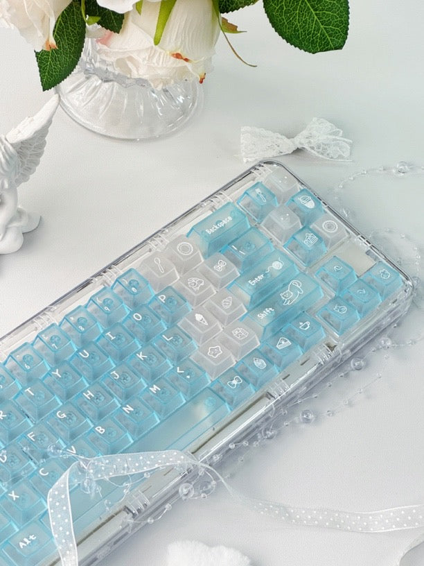 Meow dessert shop Cherry keycap cute dessert meow frosted transparent RGB keycap