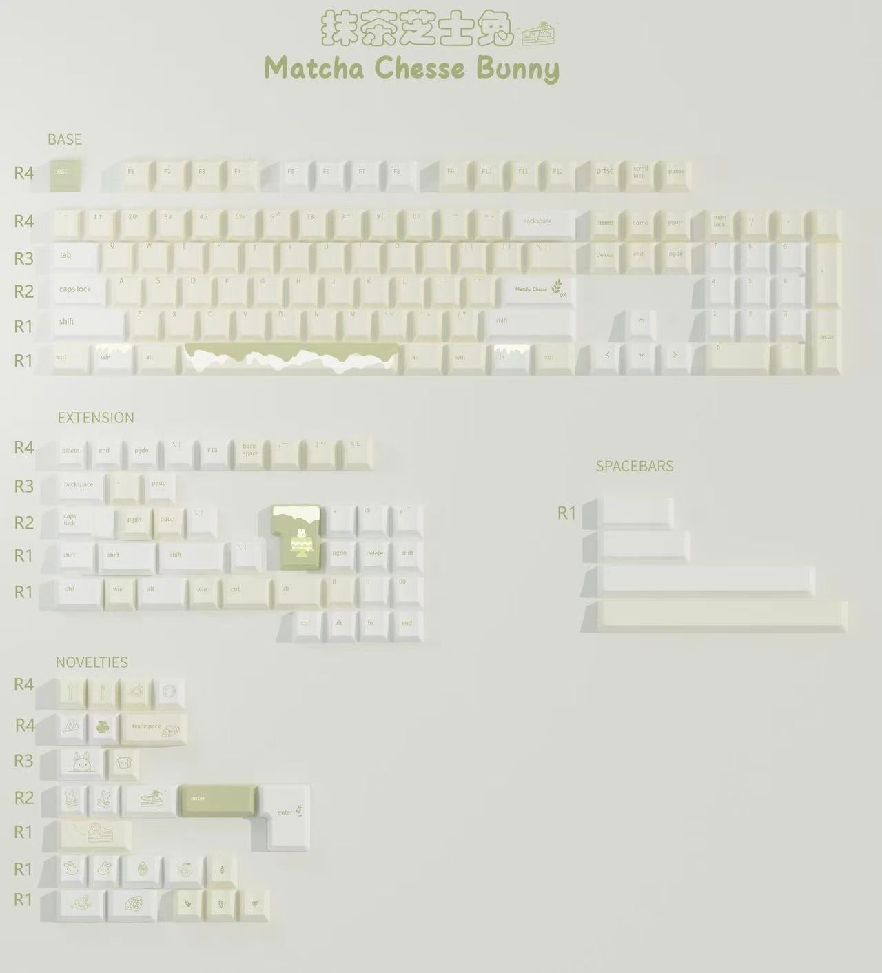 Pre- sales QTUO Matcha cheese Bunny Keycaps Cherry Profiles